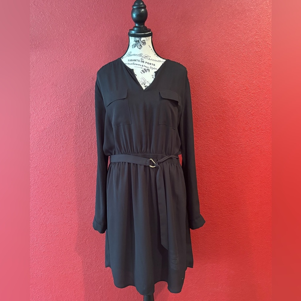 Mossimo Women's Convertible Sleeve Shirt Dress Size XL Black Pockets Belted